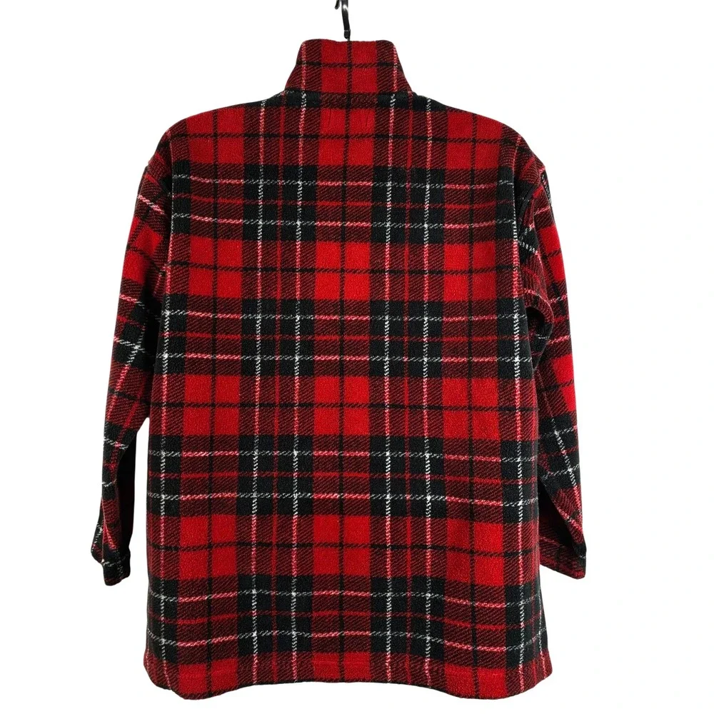 Lauren Ralph Lauren 1/4 Zip Plaid Fleece Men's Medium Red Tartan USA‎ Made VTG